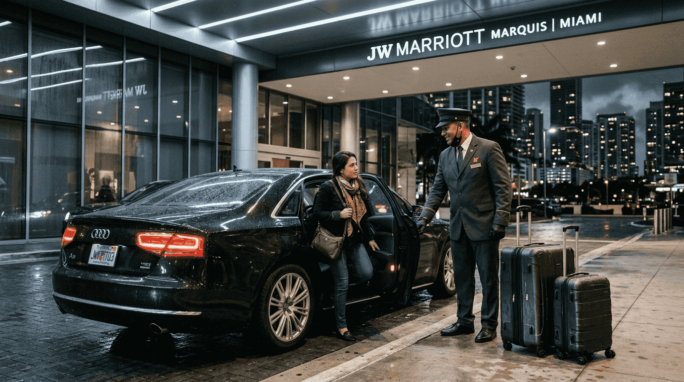 Chauffeur opening car door for hotel guest