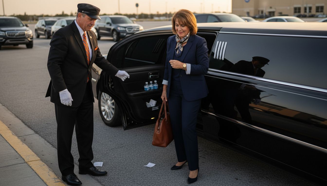 Chauffeur opening limousine at Fort Lauderdale airport