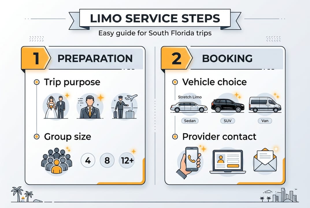 Infographic showing steps for South Florida limo booking