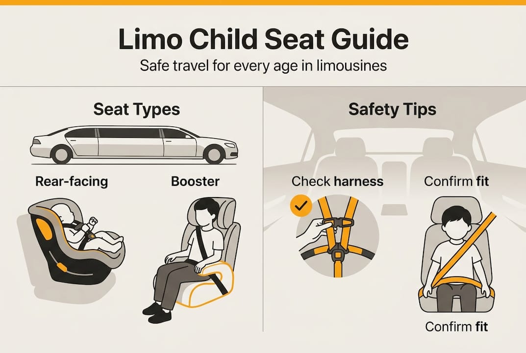 Infographic shows limo child seat types and tips