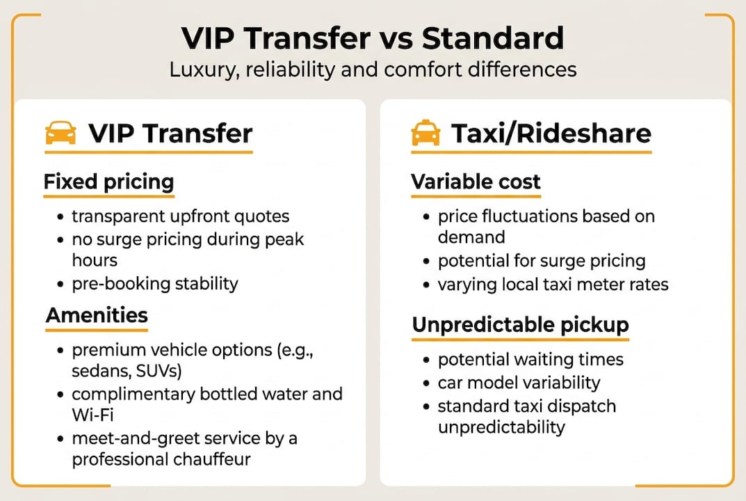 Infographic comparing VIP and taxi rides