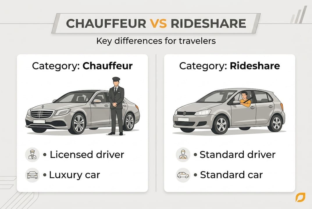 Infographic comparing chauffeur and rideshare options
