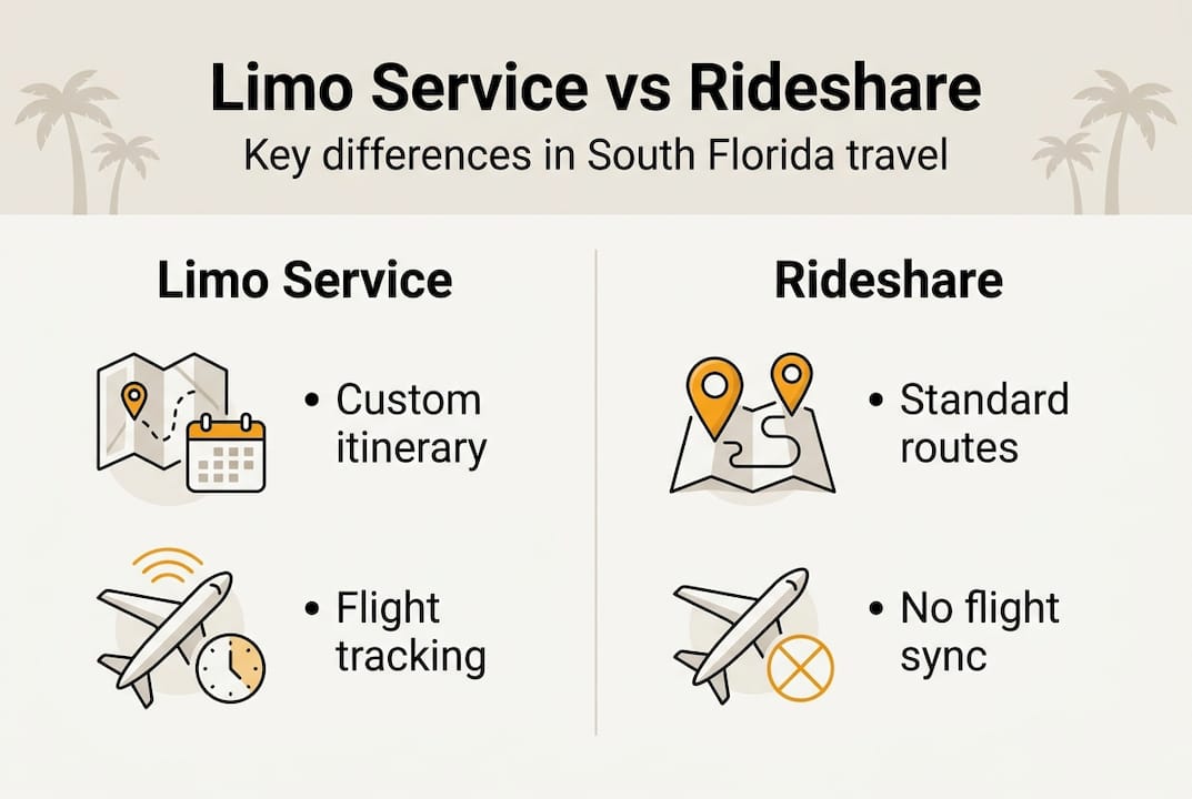 Infographic comparing limo and rideshare service features