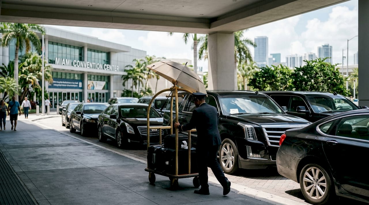 Luxury fleet lineup outside Miami hotel