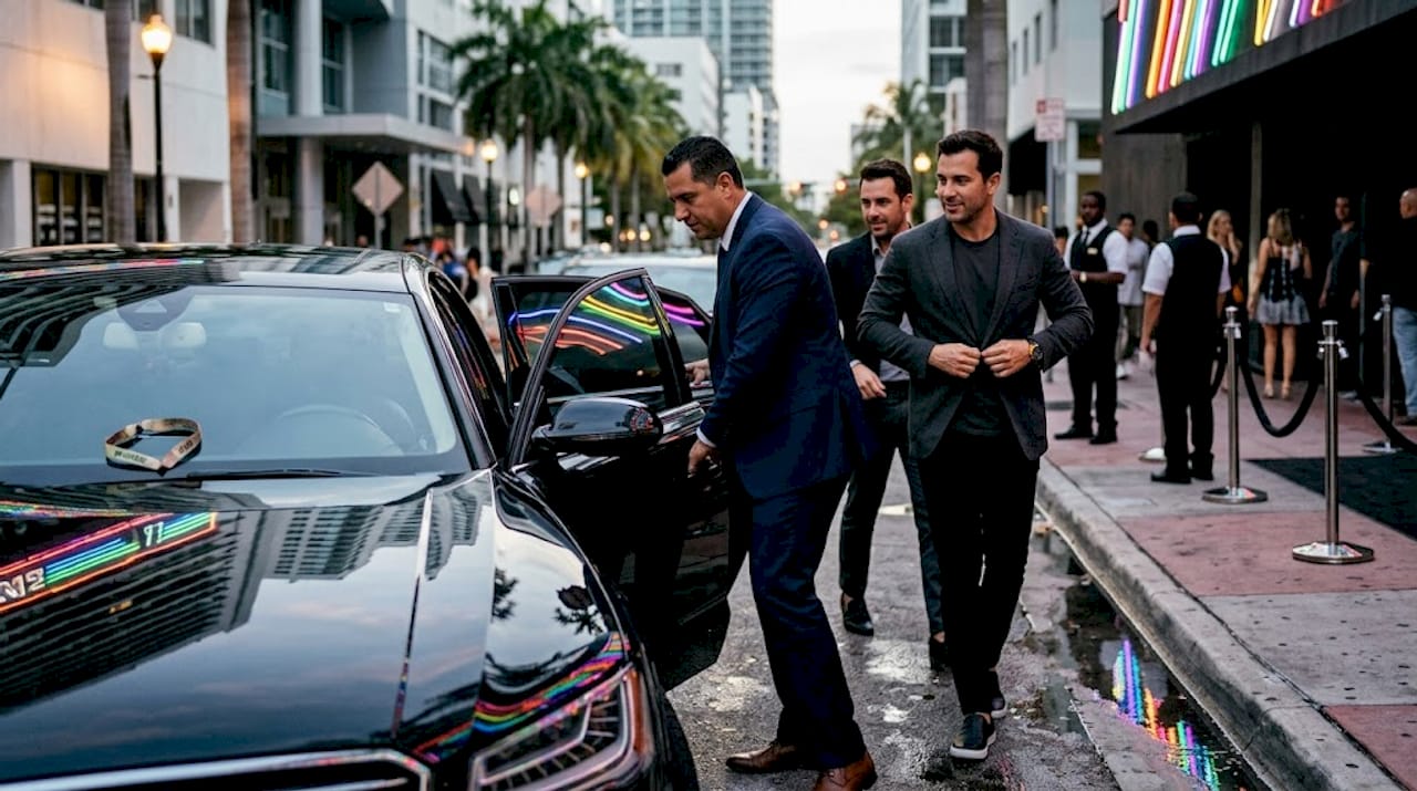 Chauffeur opening door at club arrival