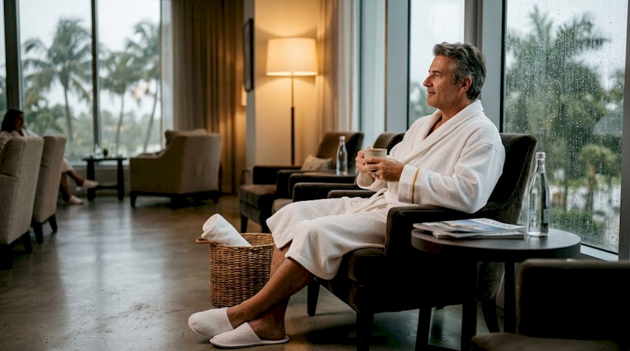 Miami VIP Car Service - 1776757172276 Man relaxing in luxury Miami spa lounge Man relaxing in luxury Miami spa lounge