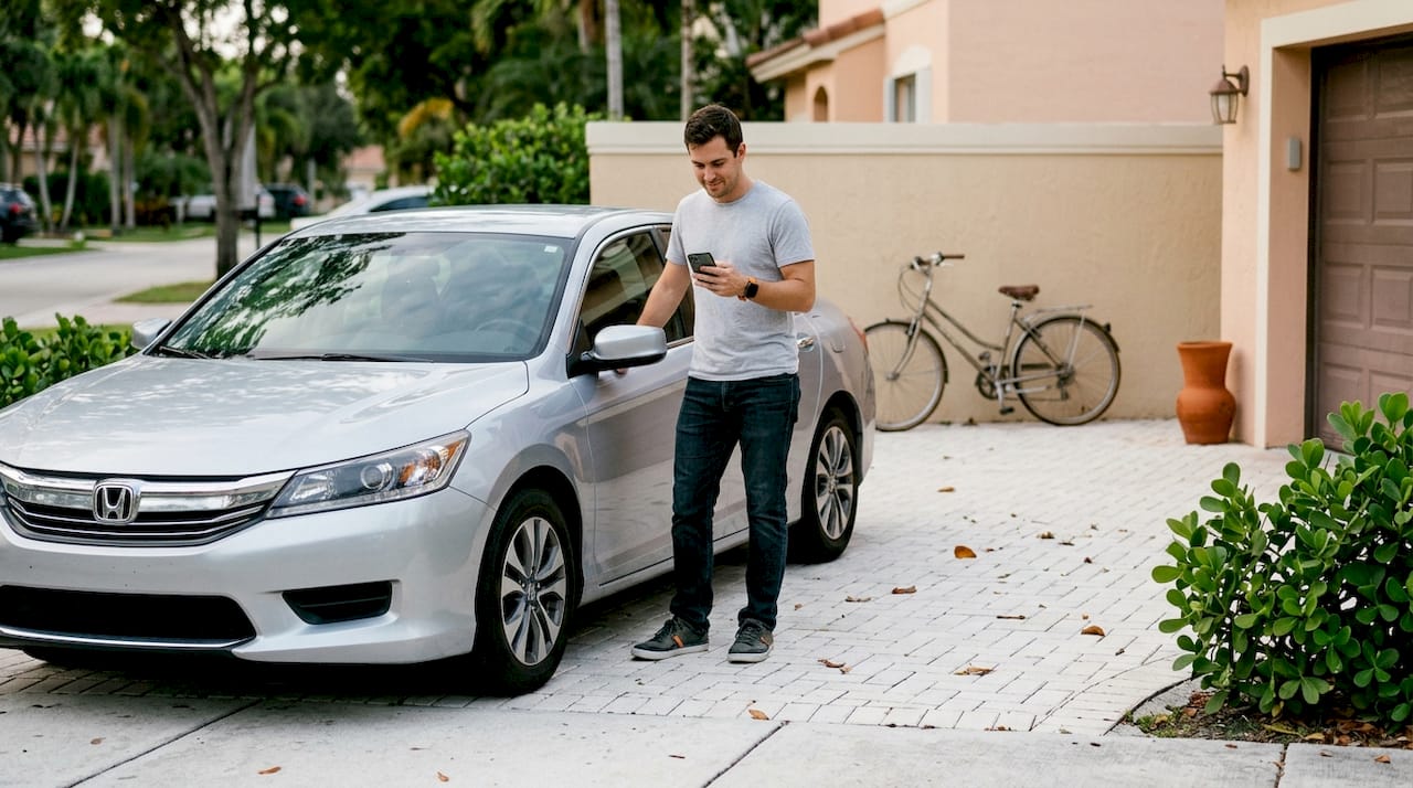Man parks car using app in Miami driveway