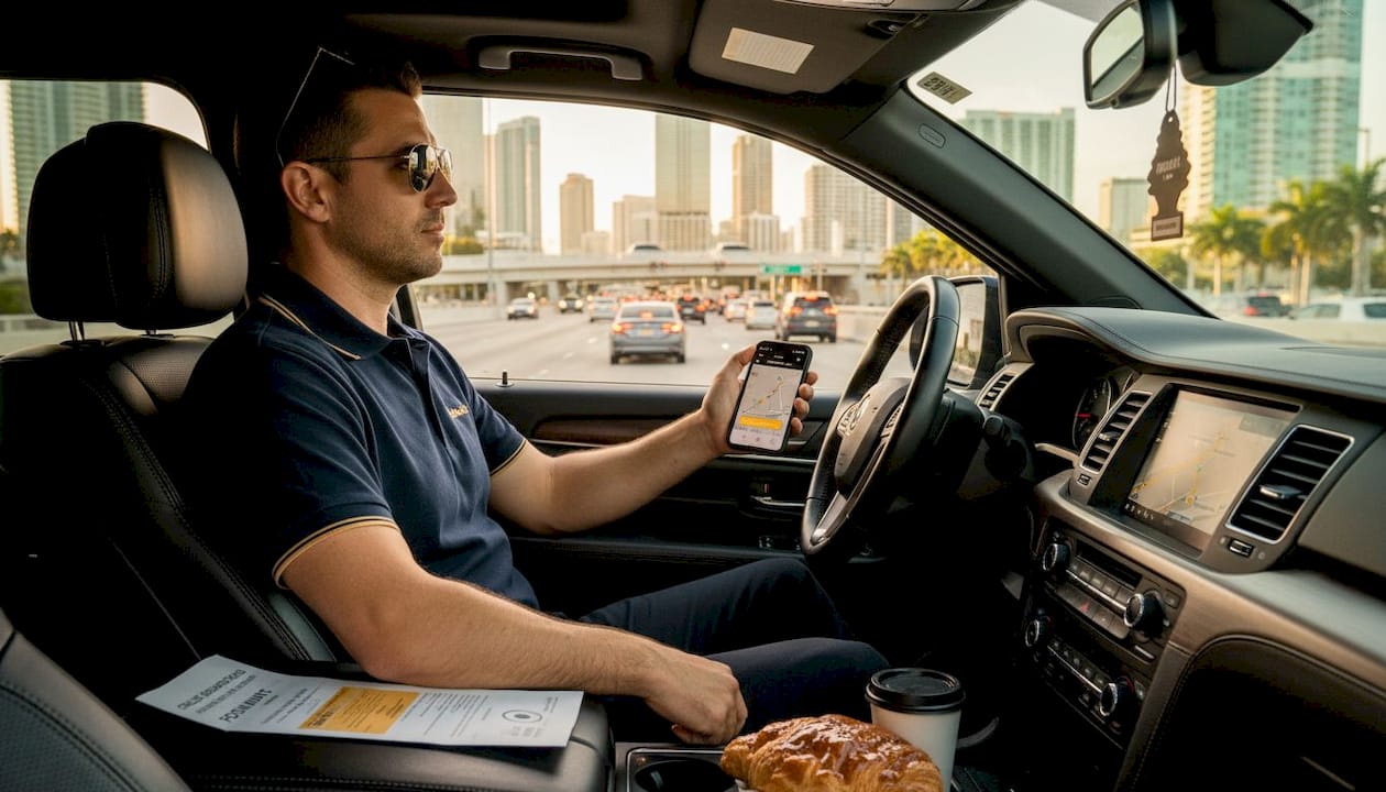 Miami VIP Car Service - 1777423686729 image Driver planning route to Miami cruise port