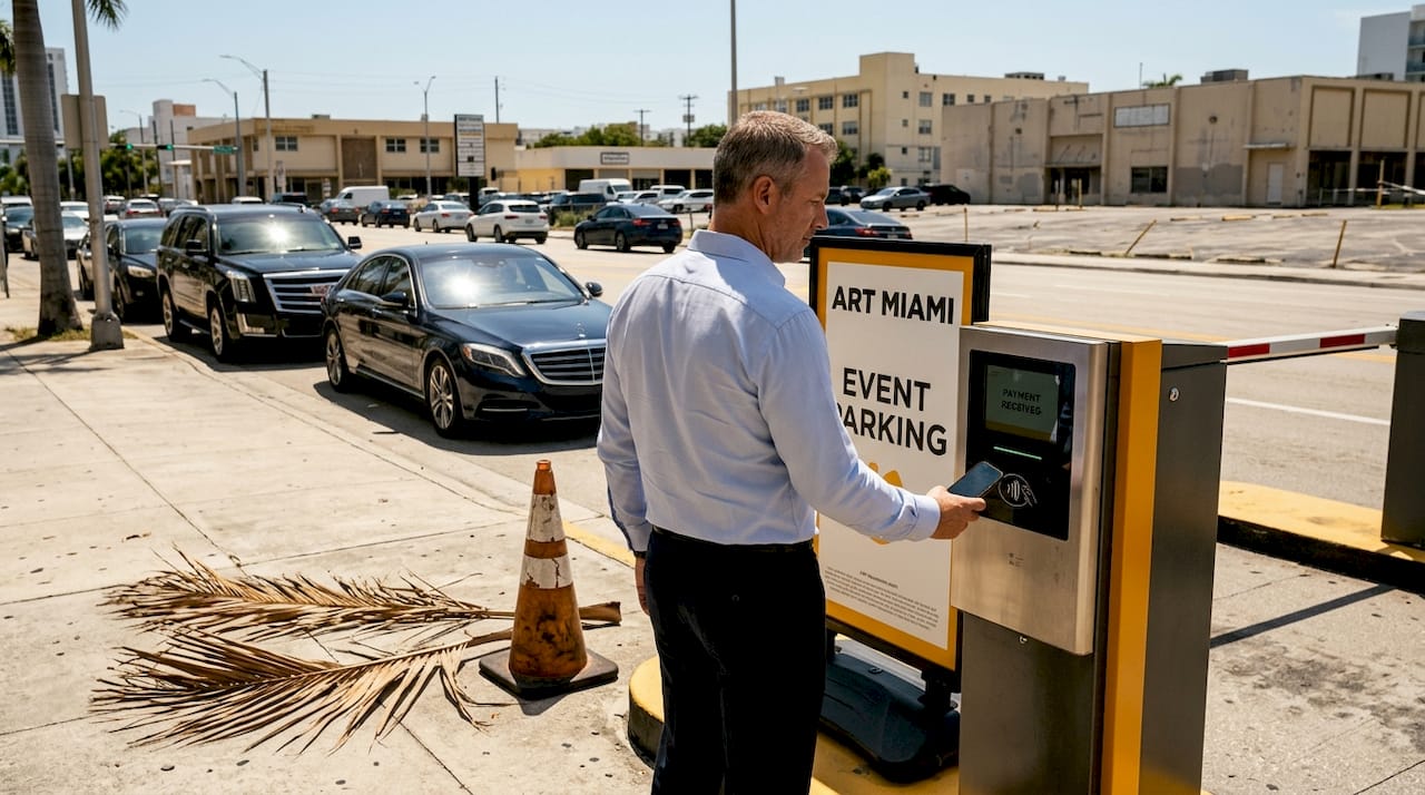 Driver paying for garage entry during event