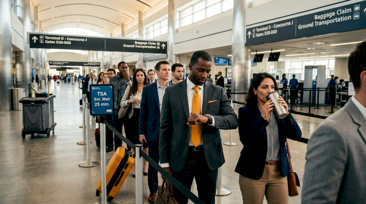 Miami VIP Car Service - 1777945327524 Travelers in TSA line at Miami airport Travelers in TSA line at Miami airport