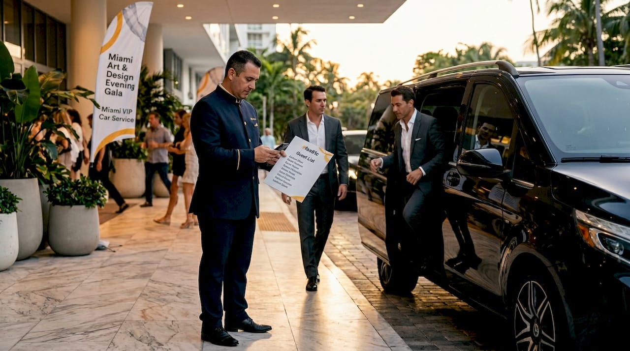 Chauffeur and guest at Miami convention transport