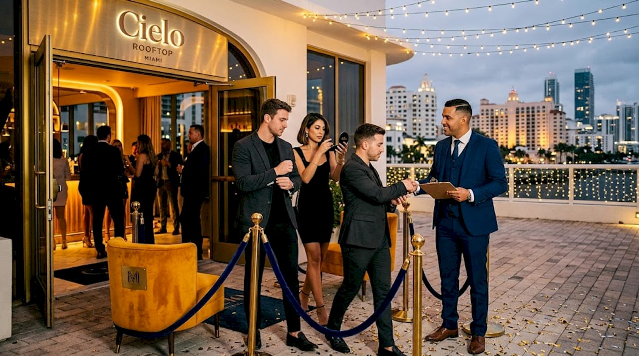 Nightclub entrance highlighting dress code details