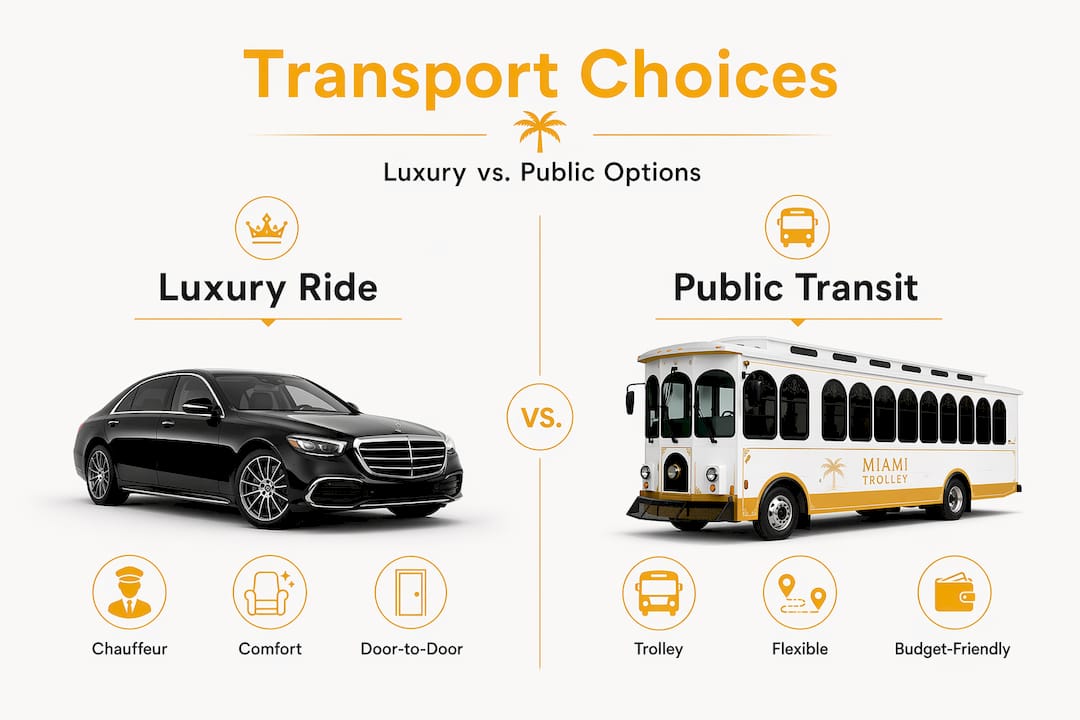 Luxury transport versus public transit Miami infographic