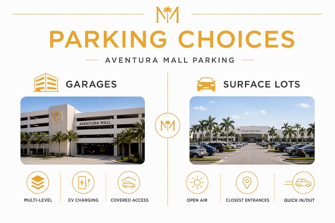 Infographic comparing parking types at Aventura Mall