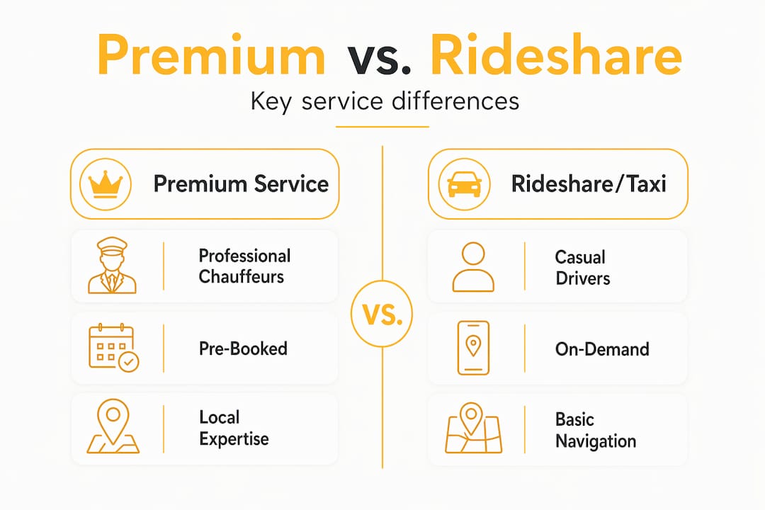 Infographic comparing premium car service and rideshare
