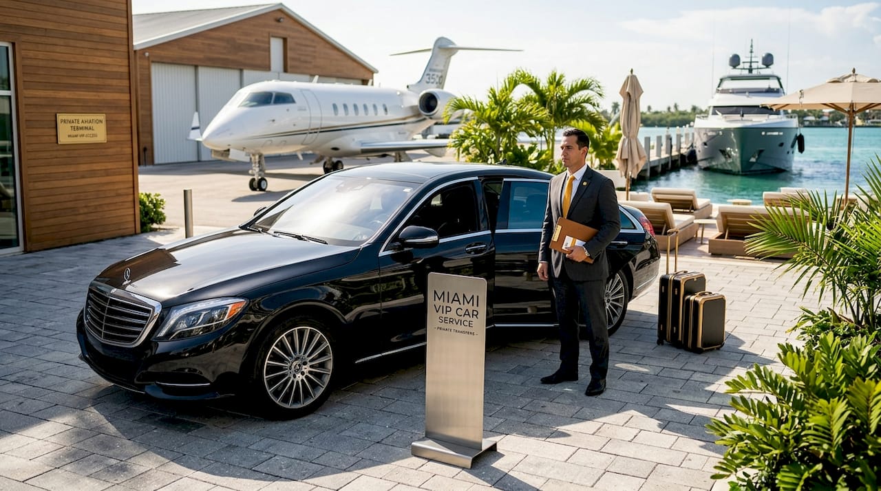 Miami VIP Car Service - 1779991629751 Various private transportation modes lined up outdoors Various private transportation modes lined up outdoors