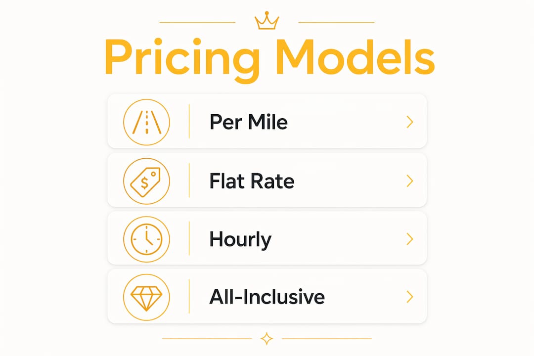 Miami VIP Car Service - 1779992782484 Infographic illustrating private transportation pricing models Infographic illustrating private transportation pricing models