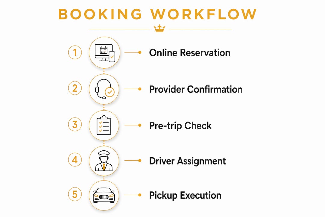 Infographic showing car service booking workflow steps