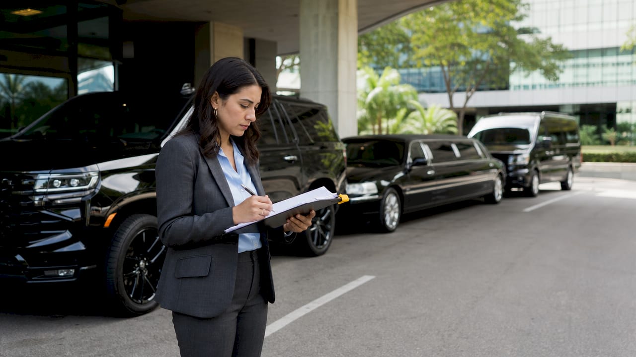 Travel manager checking executive vehicles