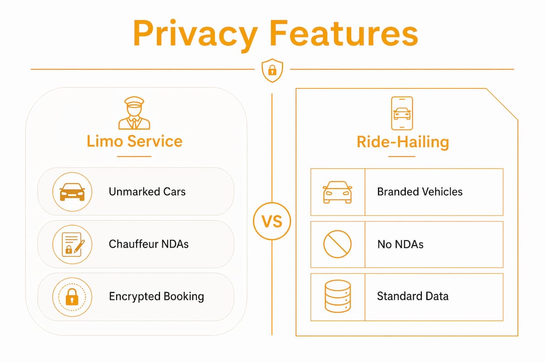 Infographic comparing limo service and ride-hailing privacy