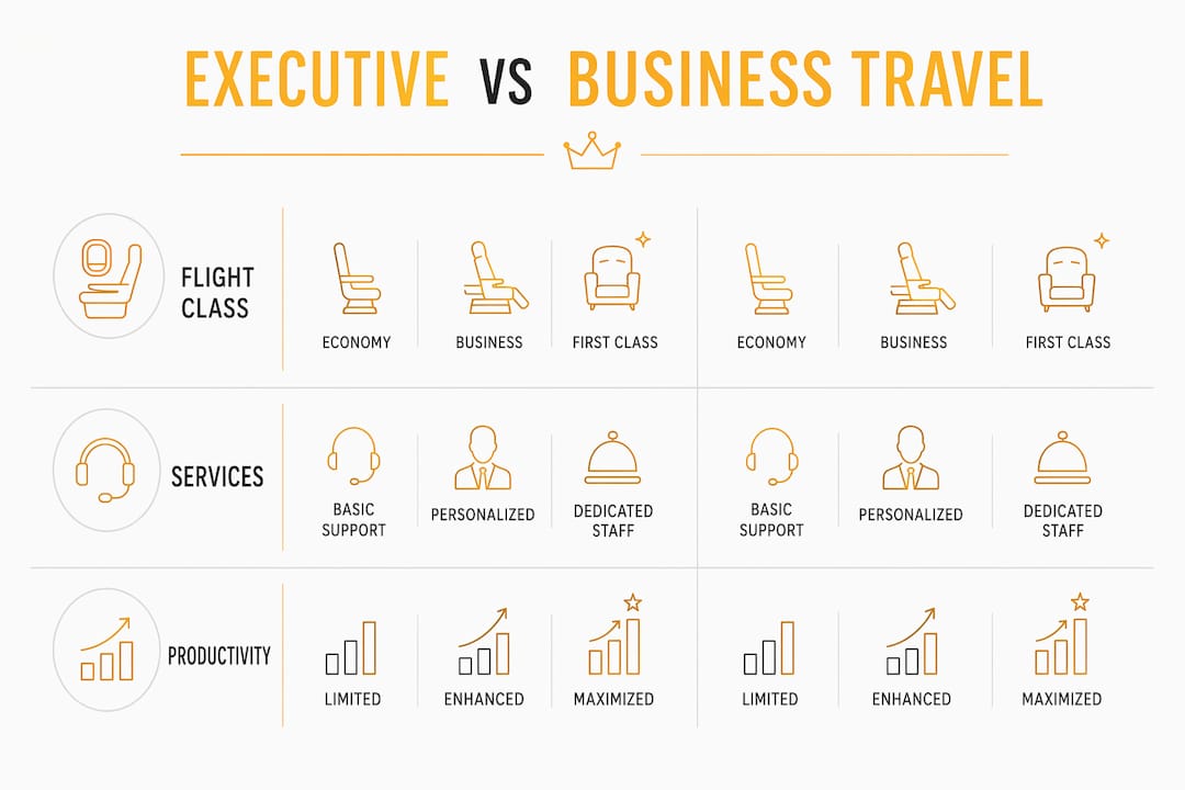 Infographic comparing executive and business travel features