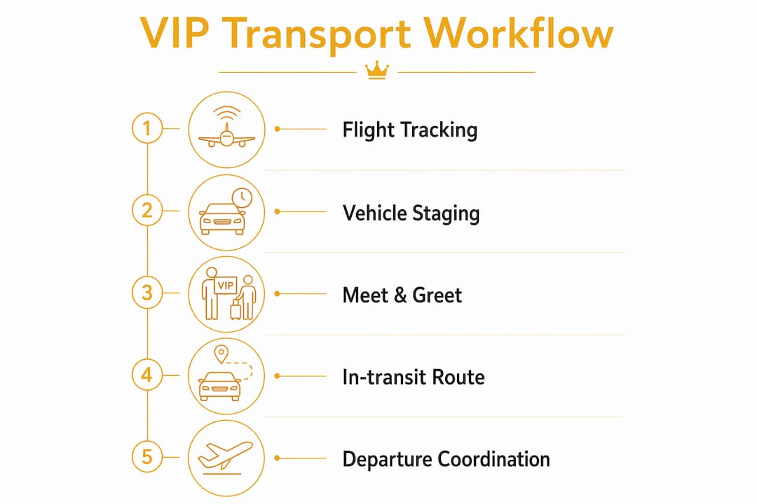Infographic illustrating VIP transportation workflow steps
