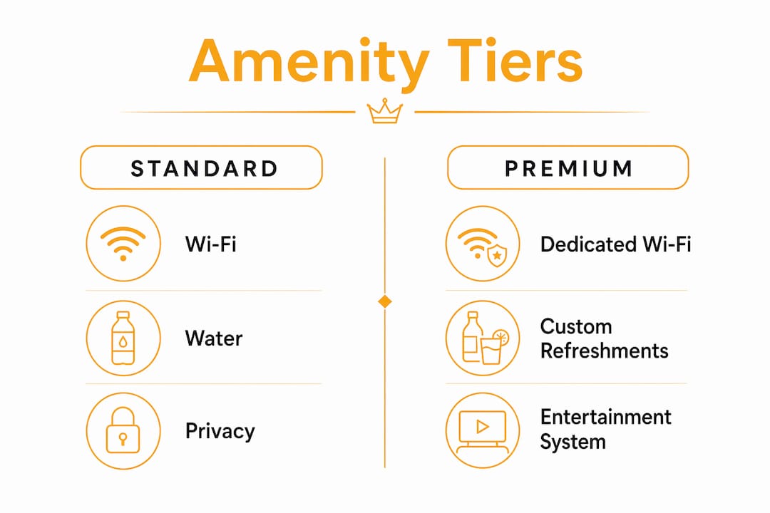 Infographic comparing standard and premium VIP limo amenities
