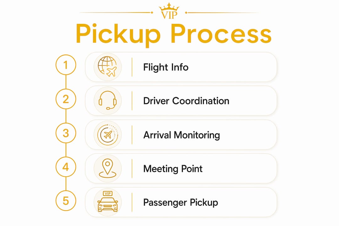 Infographic illustrating airport pickup steps