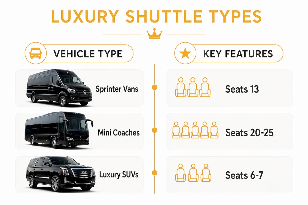 Infographic comparing luxury shuttle vehicle types and features