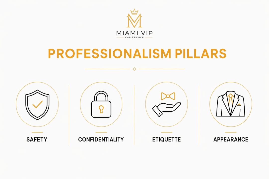 Miami VIP Car Service - 1782740667675 Infographic illustrating four pillars of limo professionalism Infographic illustrating four pillars of limo professionalism
