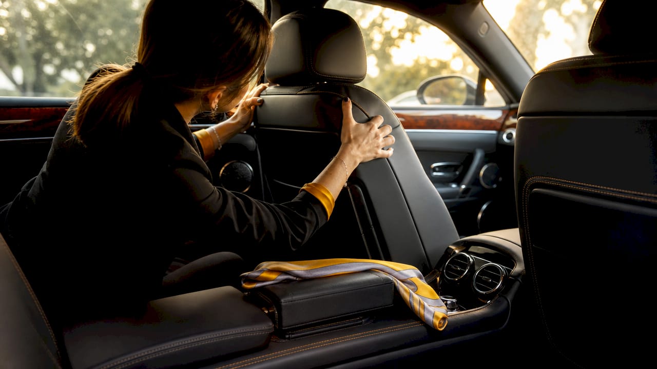 Close-up luxury car interior with premium materials