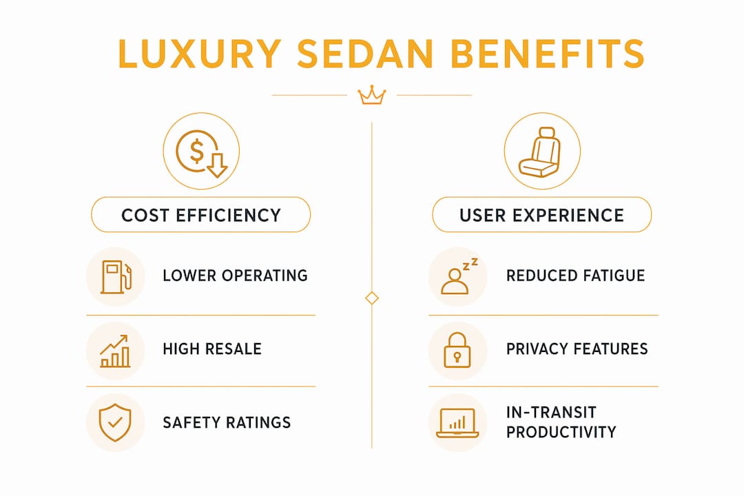 Infographic comparing luxury sedan benefits for corporate travel