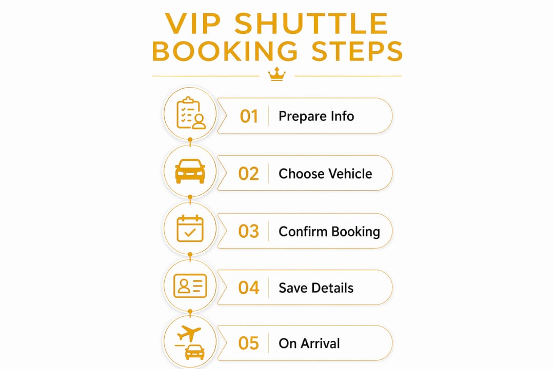Infographic illustrating VIP shuttle booking steps