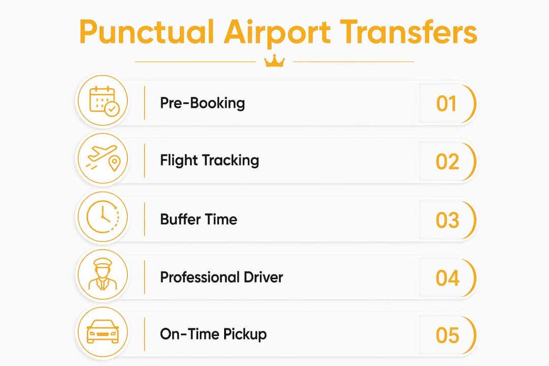 Infographic illustrating steps for punctual airport transfers