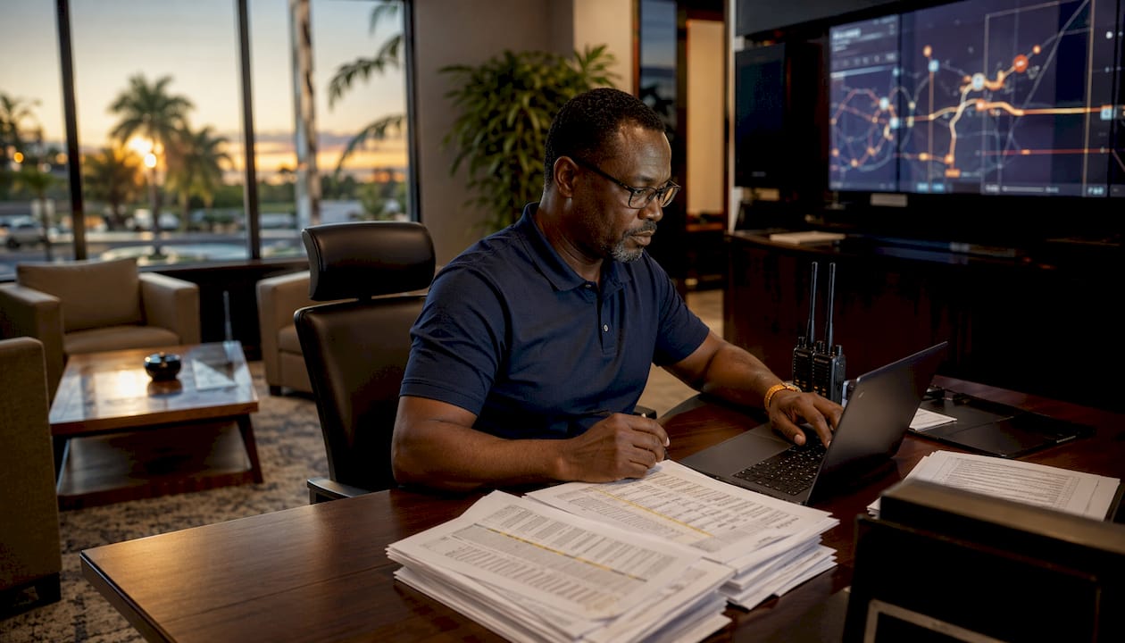 Dispatcher assigning drivers in vehicle service office