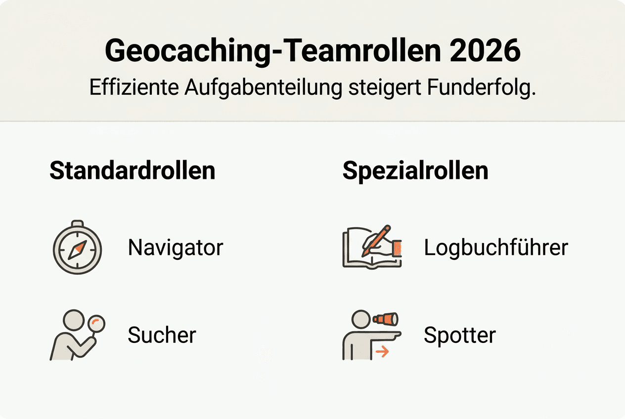 Übersicht der Teamrollen beim Geocaching 2026 – Infografik
