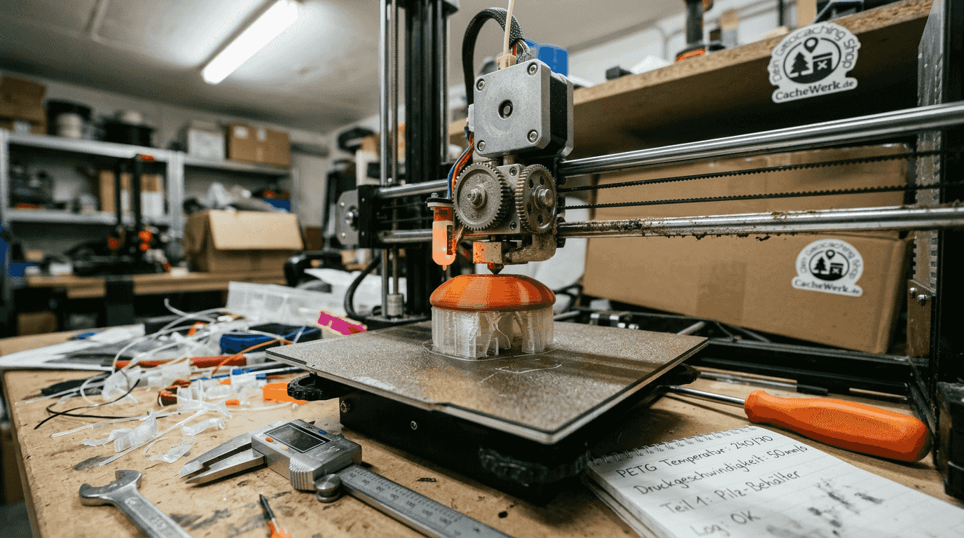 Mit den richtigen Einstellungen produziert der 3D-Drucker einen PETG-Cache.