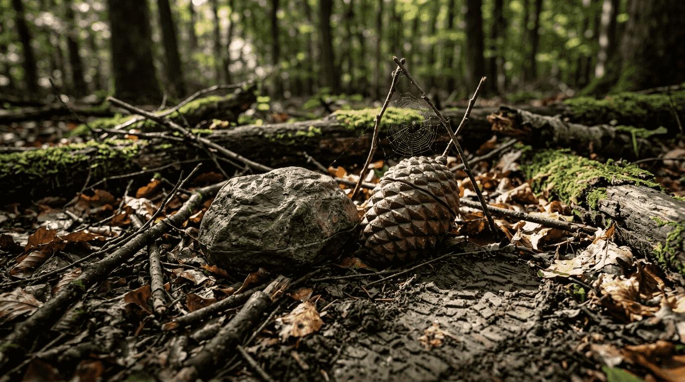 Getarnte Geocaching-Behälter mit liebevoll gestalteten Naturdetails
