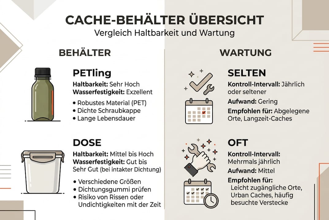 Übersicht zu Behälterarten und empfohlenen Wartungsintervallen