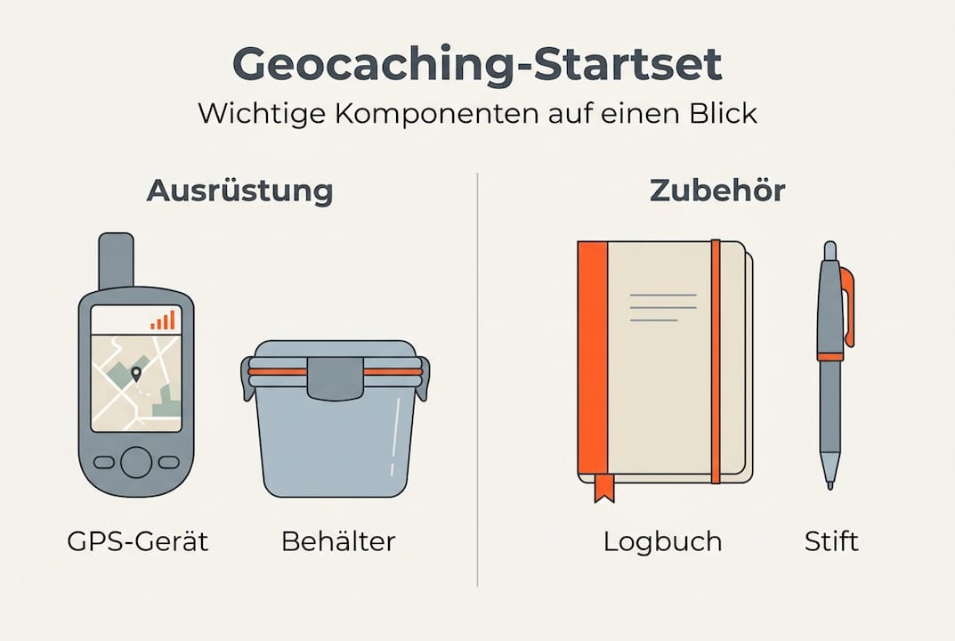 Graphic overview: What belongs to a geocaching starter package?