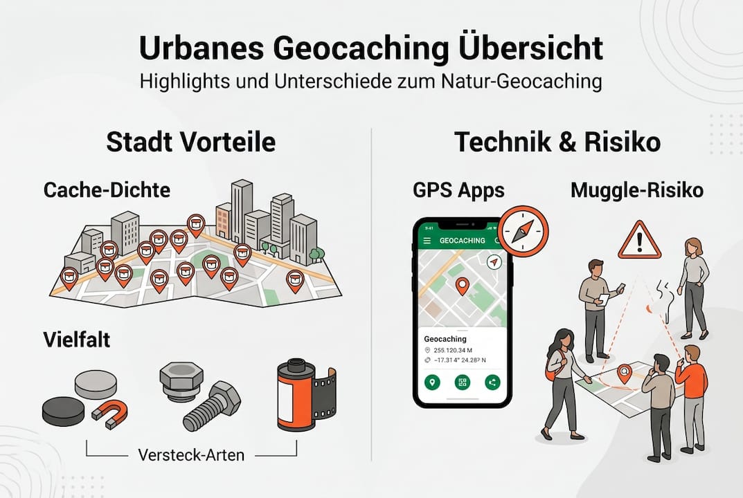 Infografik: Urbanes Geocaching – Tipps, technische Voraussetzungen und Vorteile auf einen Blick
