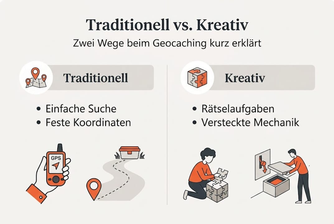 Infografik: Klassische vs. kreative Geocaches im direkten Vergleich