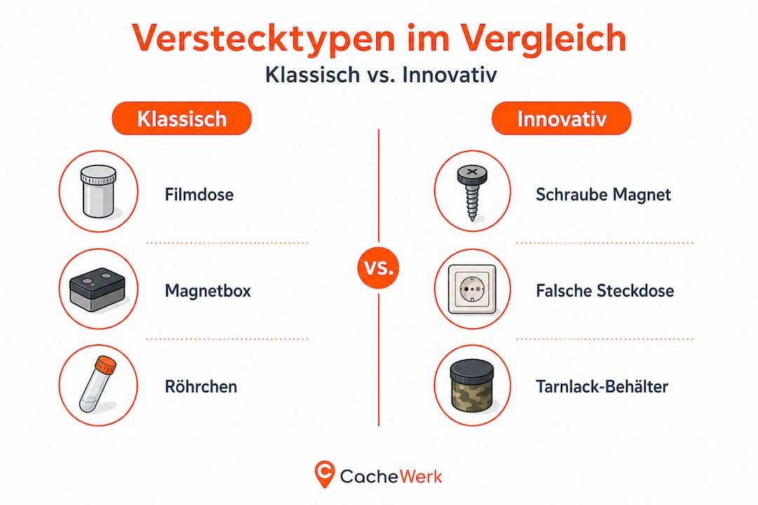 Infografik: Traditionelle und kreative Geocache-Arten im direkten Vergleich
