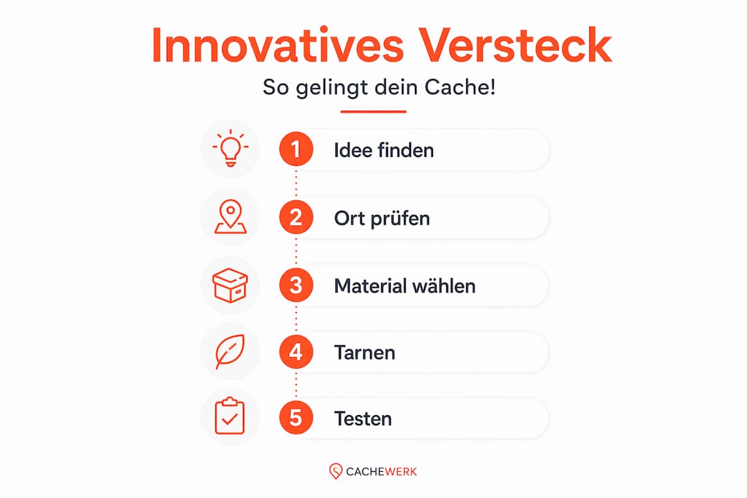 Infografik: So gestaltest du ein kreatives Geocache-Versteck – Schritt für Schritt