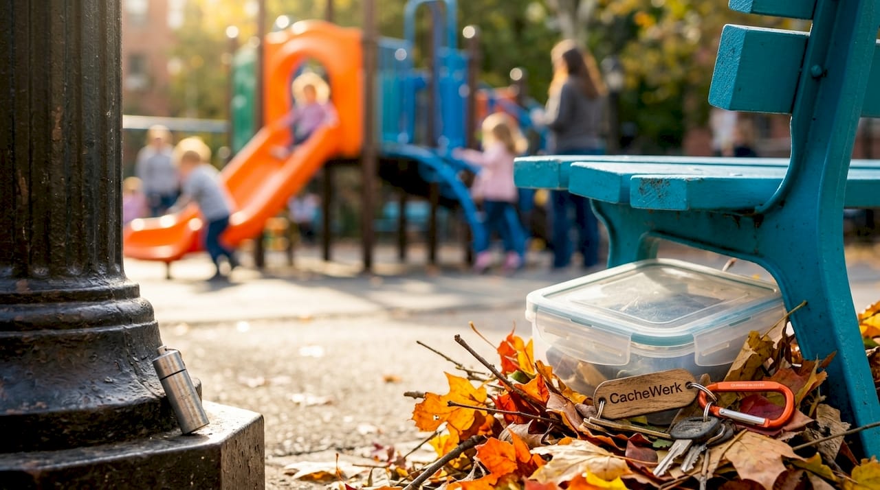 Am Spielplatz warten zwei versteckte Geocaches darauf, entdeckt zu werden.