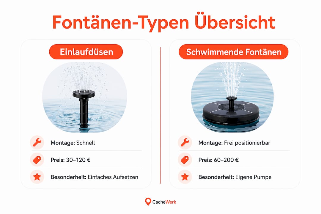 Die Infografik bietet einen übersichtlichen Vergleich verschiedener Fontänentypen für Aufstellpools.