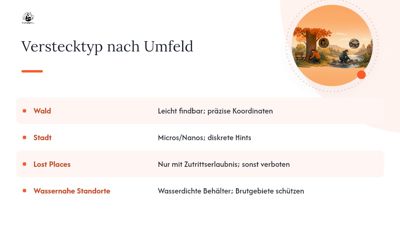Überblick über die verschiedenen Geocache-Arten und ihre typischen Einsatzorte