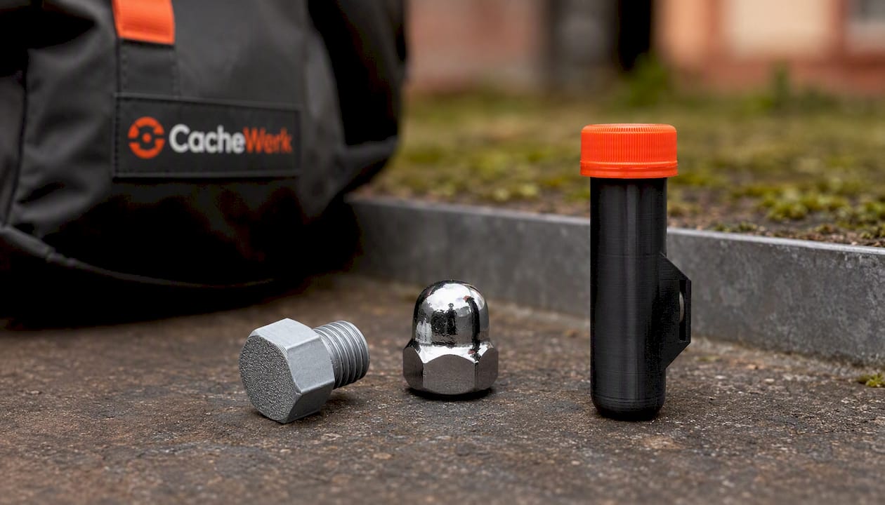 Geocaching Versteck | Schraube mit Geheimfach & Magnet | 2 Stück | Nano Cache | CacheWerk