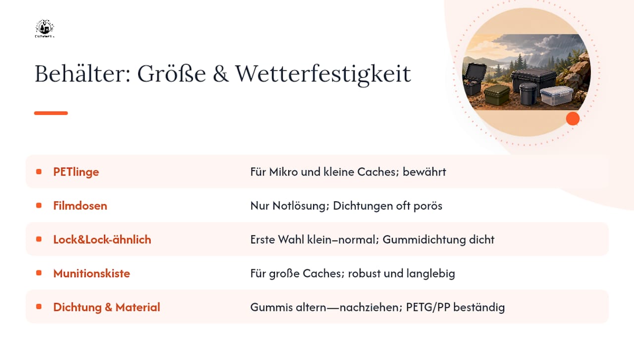 Grafische Übersicht: Welche Cachebehälter trotzen Wind und Wetter am besten?