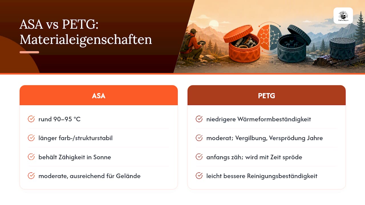 Infografik zum Vergleich der Materialien ASA und PETG